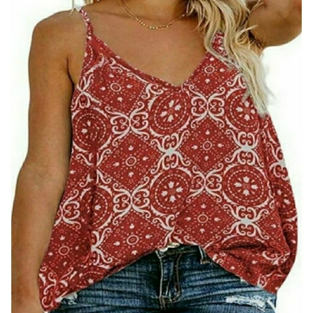 Hebrew red and white spaghetti strap blouse size XL